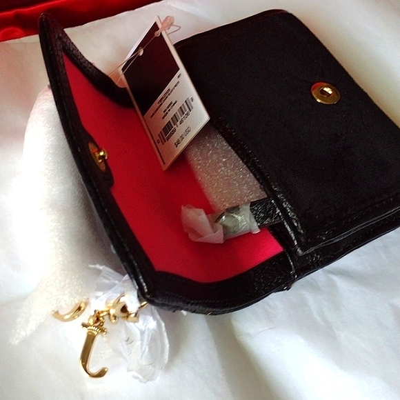 Juicy Couture Black Velvet Wallet Gold Hardware 3  Zippered Compartments 👛 NWT - Picture 5 of 9